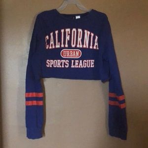 A H&M Orange White And Blue Long Sleeved Crop Top